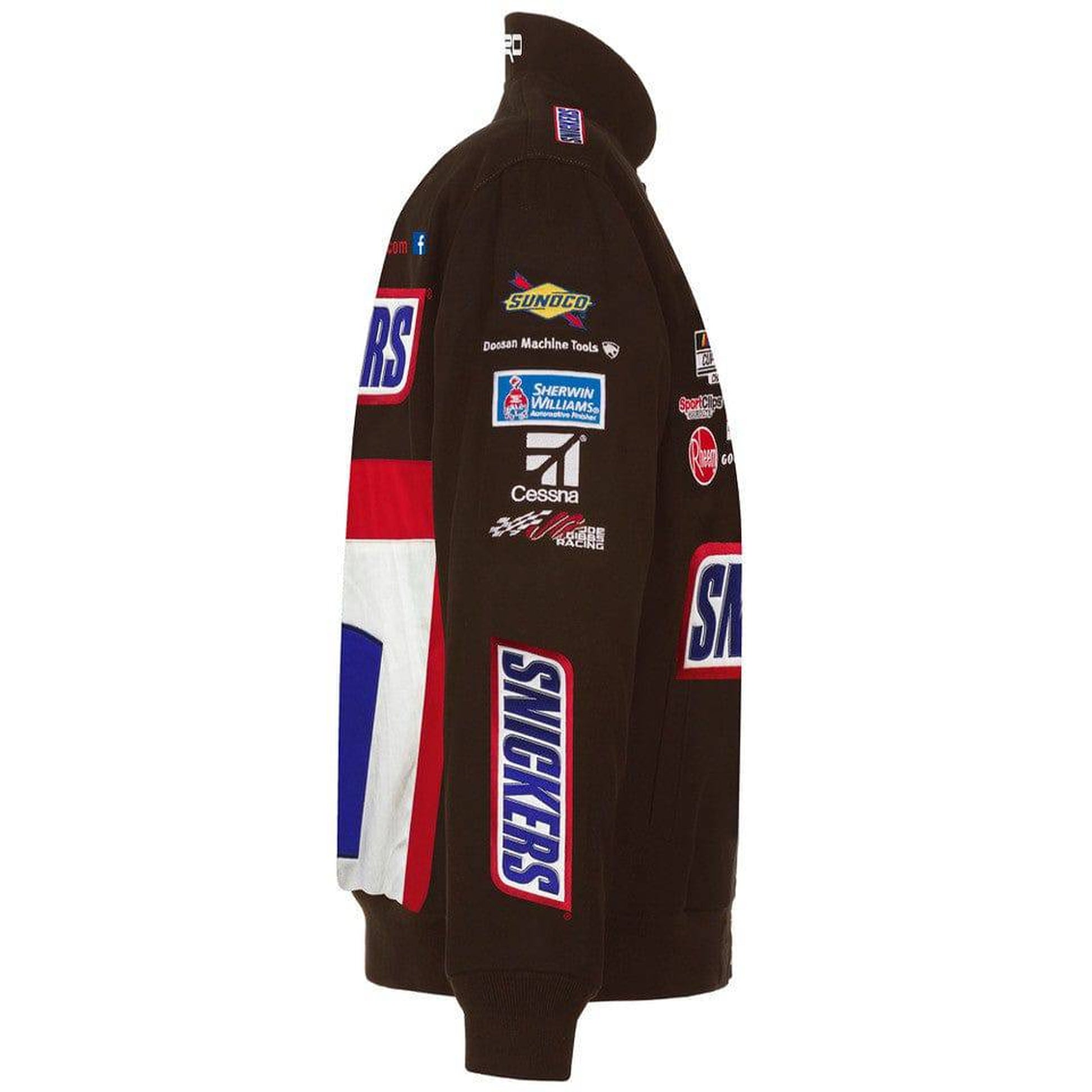 Kyle Busch Brown Snickers Full-Snap Twill Uniform Jacket by Progression Race Wear – limited edition JH Design NASCAR racing jacket with embroidered Snickers logos.