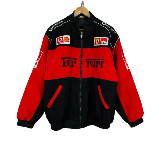 Vintage Ferrari 1996 Marlboro Michael Schumacher Racing Jacket by Progression Race Wear – classic F1 retro style for Ferrari and Schumacher fans.