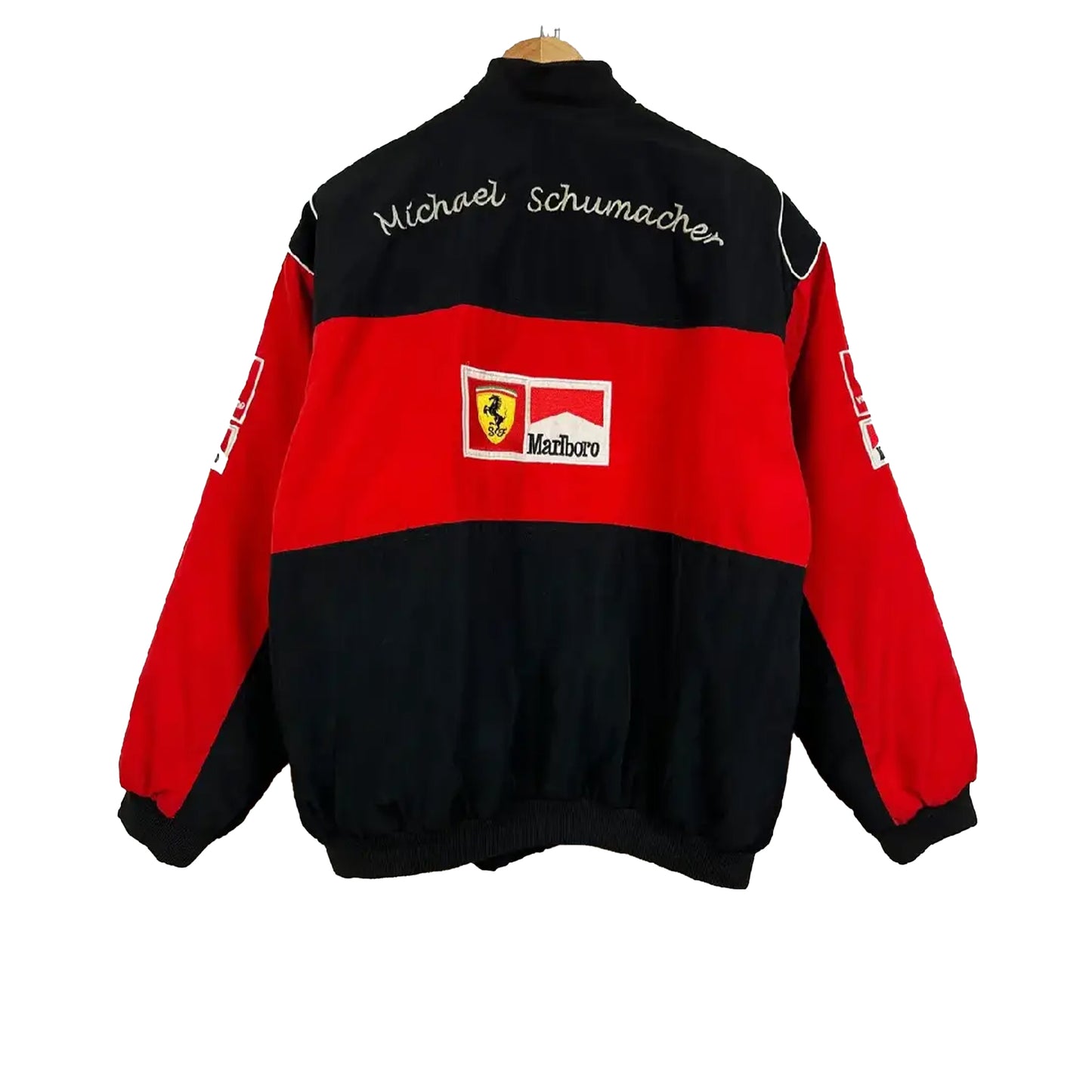 Vintage Ferrari 1996 Marlboro Michael Schumacher Racing Jacket by Progression Race Wear – classic F1 retro style for Ferrari and Schumacher fans.