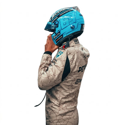 Andrea Kimi Antonelli 2025 USA Austin GP F1 Race Suit in beige cracked-earth livery front view