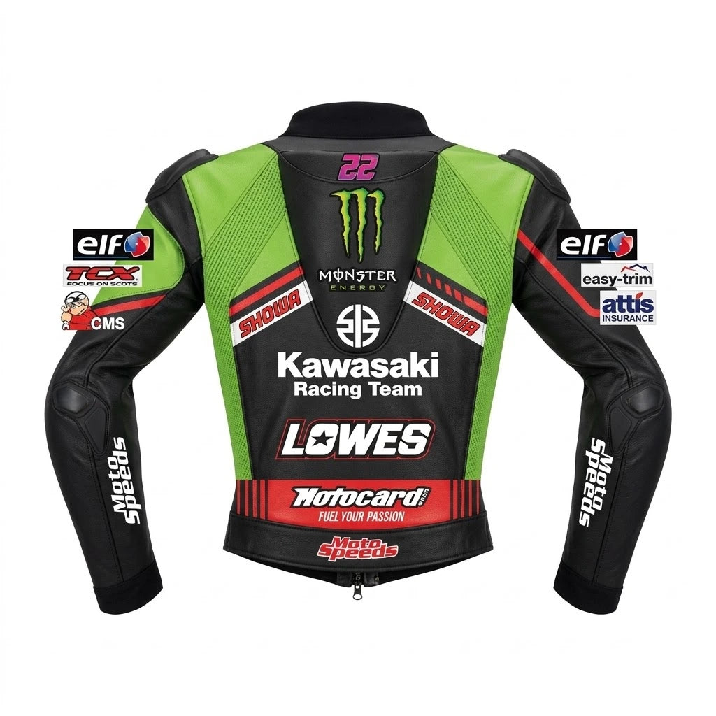 Johann Zarco MotoGP leather racing jacket Ducati 2021 front view in white red and blue leather with Pramac Racing sponsor logos