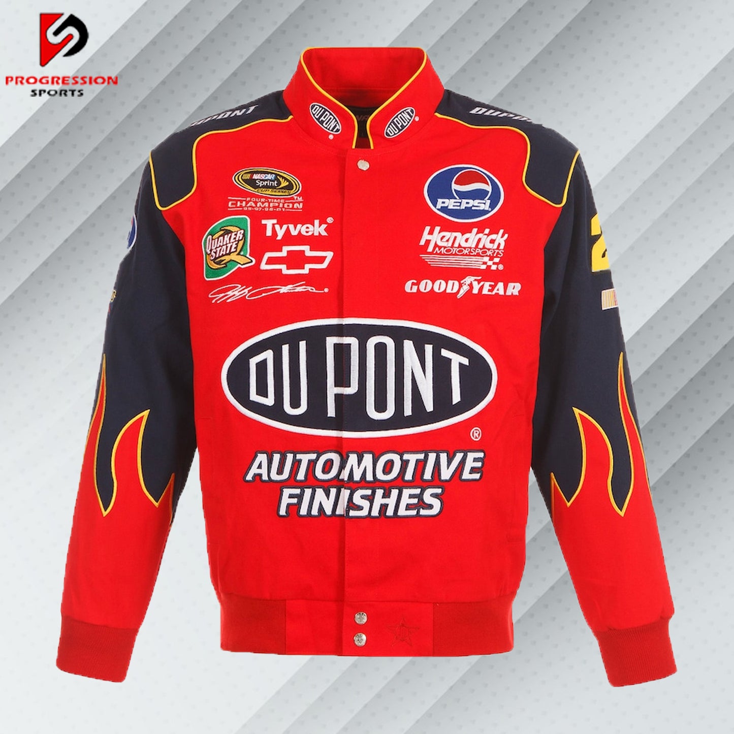 2024 JH Design Jeff Gordon NASCAR Dupont Navy-Red Uniform Full-Snap Jacket