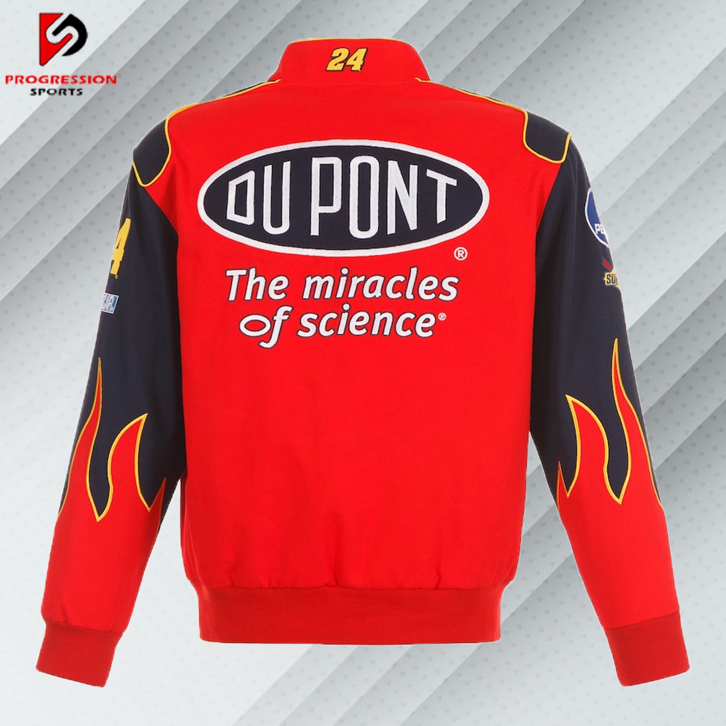 2024 JH Design Jeff Gordon NASCAR Dupont Navy-Red Uniform Full-Snap Jacket