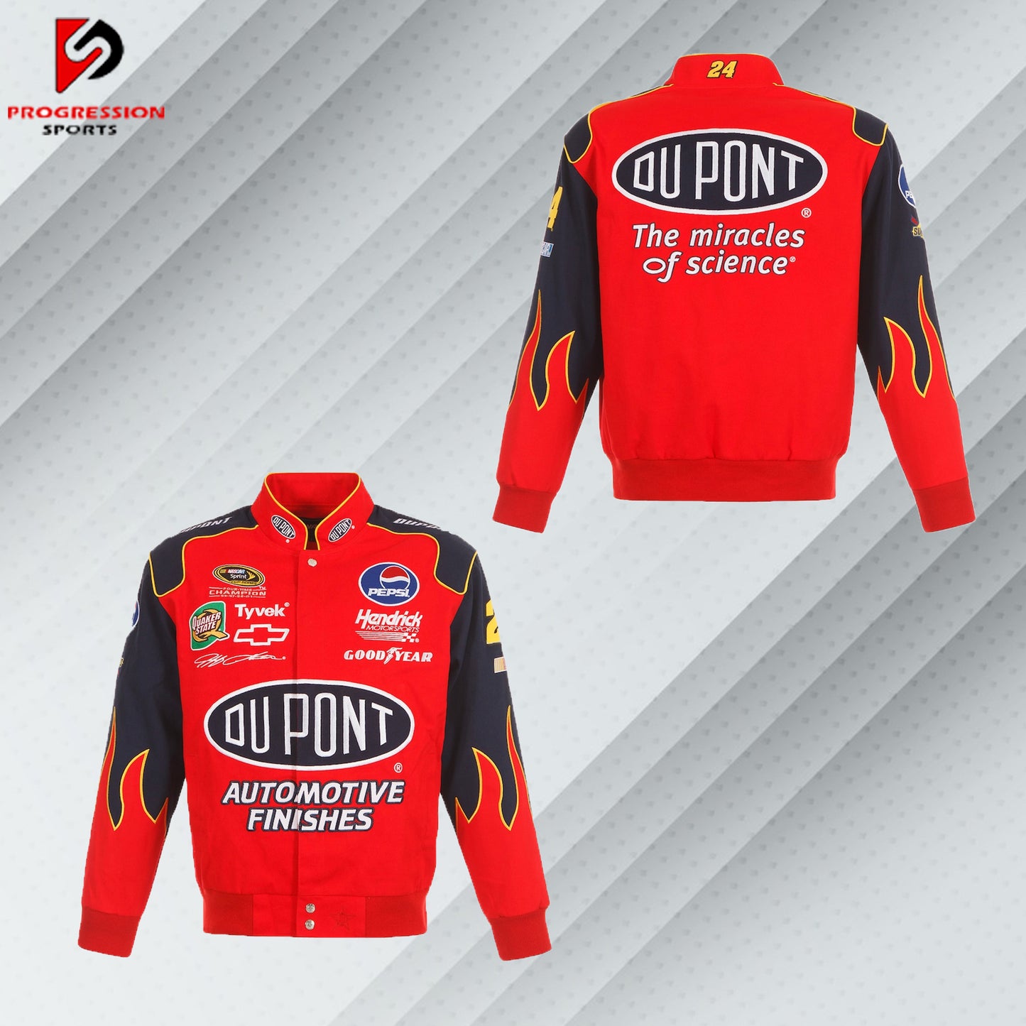 2024 JH Design Jeff Gordon NASCAR Dupont Navy-Red Uniform Full-Snap Jacket