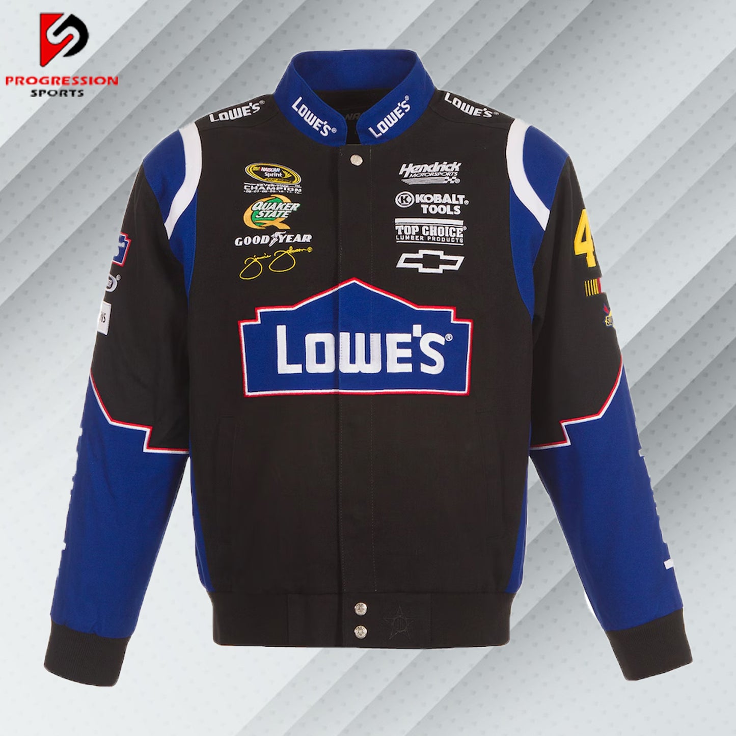 2024 Men's JH Design Jimmie Johnson Black Lowe's Twill Driver Uniform Full-Snap Jacket