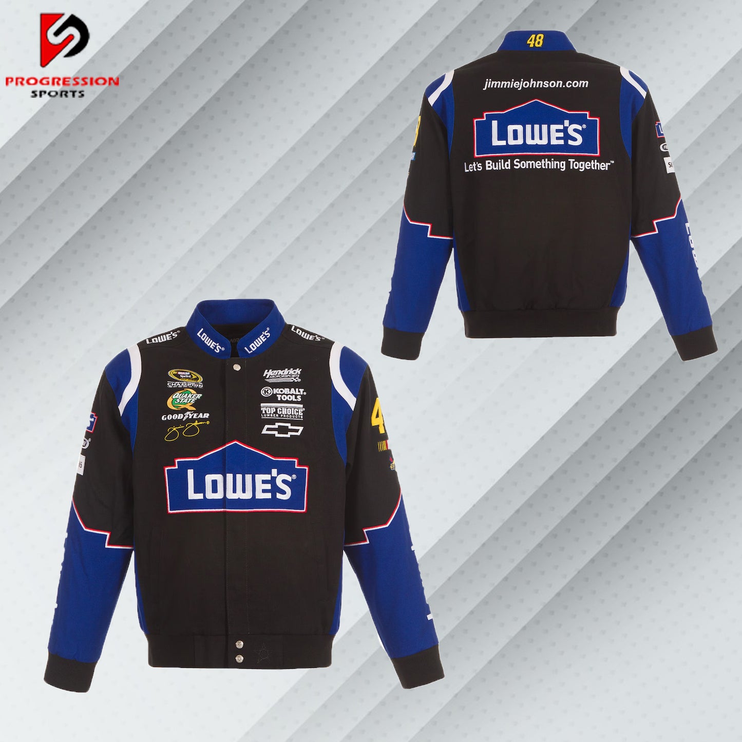 2024 Men's JH Design Jimmie Johnson Black Lowe's Twill Driver Uniform Full-Snap Jacket