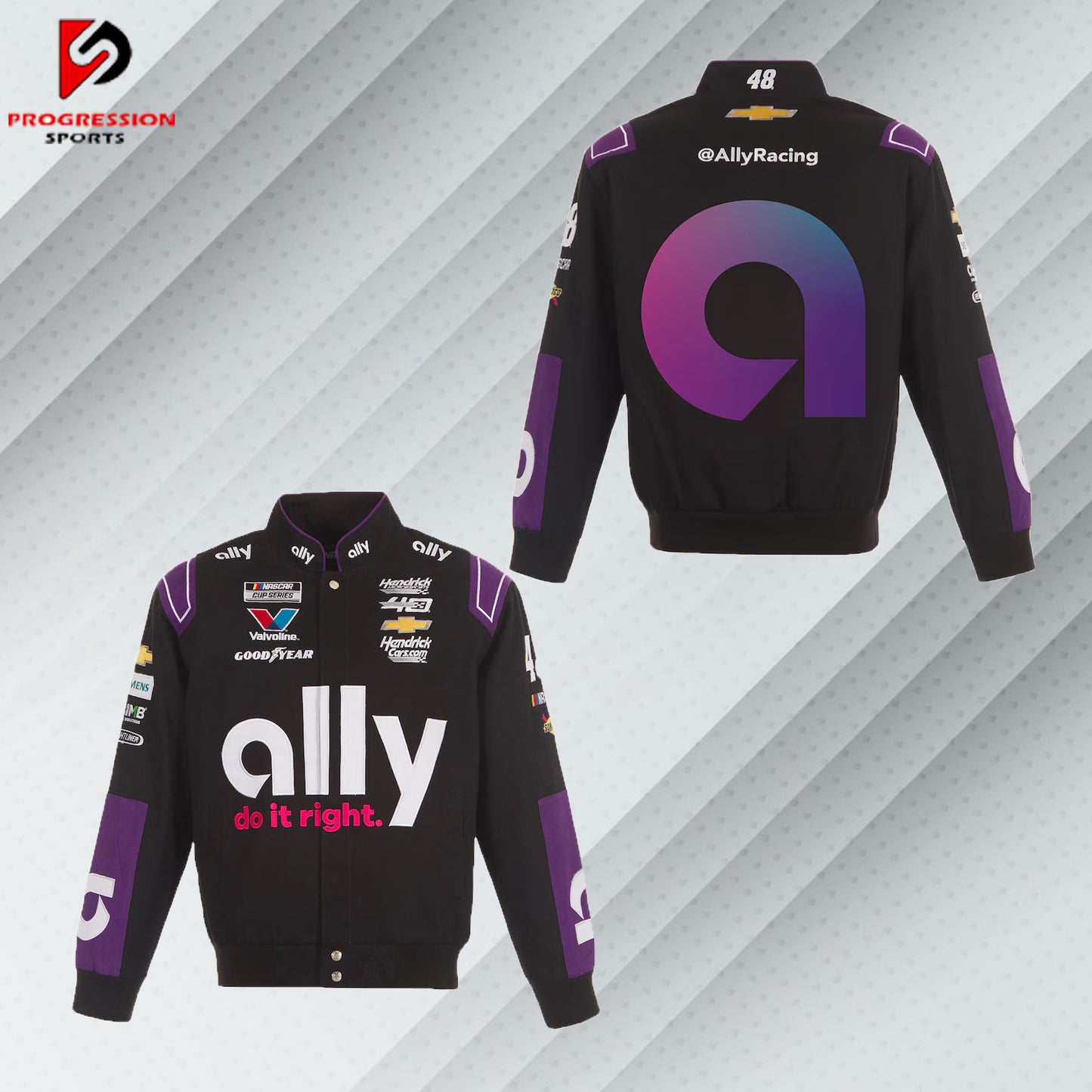 Men's JH Design Alex Bowman Black Ally Full-Snap Twill Uniform Jacket