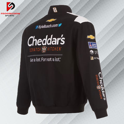 Nascar Kyle Busch JH Design Cheddar's Cotton Twill Uniform Full Snap Jacket-Black