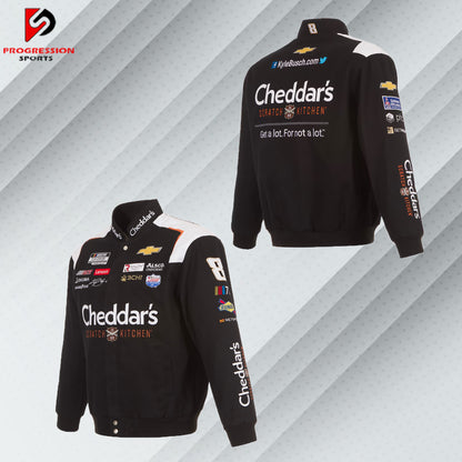 Nascar Kyle Busch JH Design Cheddar's Cotton Twill Uniform Full Snap Jacket-Black