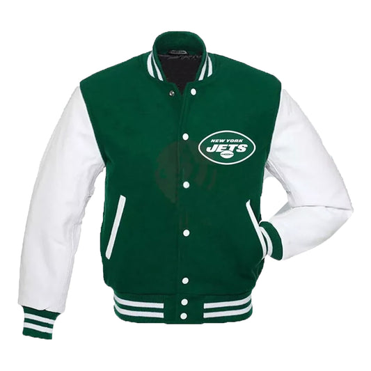 “New York Jets wool and leather varsity bomber jacket”