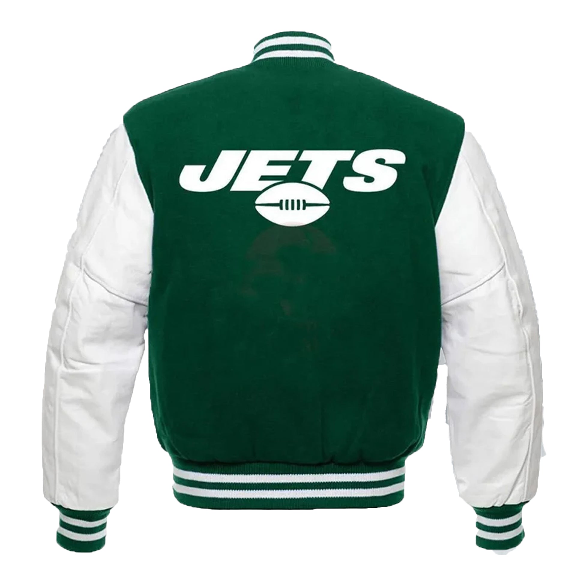 “New York Jets wool and leather varsity bomber jacket”