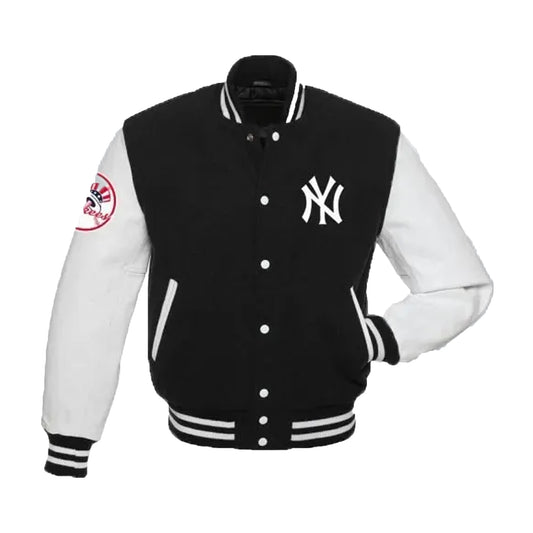NY Yankees Black and White Letterman Jacket