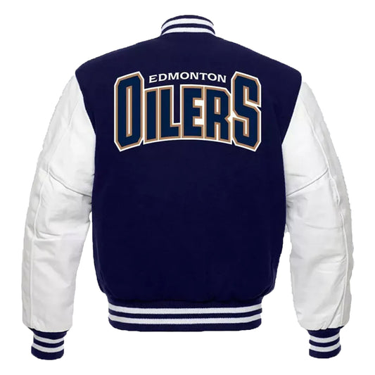 Edmonton Oilers Blue and White Varsity Jacket
